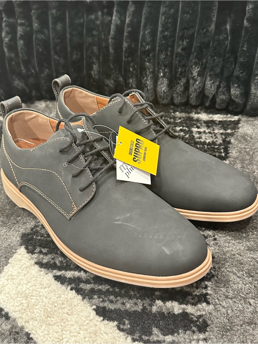 Deerstags Men's Matte Black Lace-Up Dress Shoes with Tan Sole